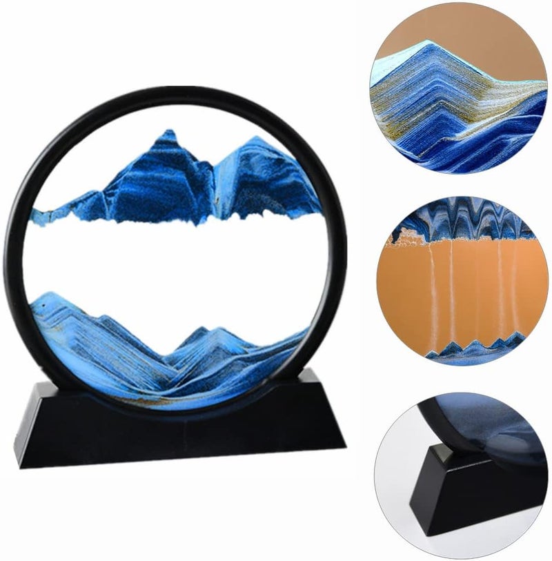 Arthink Moving Sand Art Picture,Liquid Motion 3D Sea Sandscape in Motion Display, Flowing Sand Frame Desktop Art Bookshelves Home Office Decoration (12 inch, Blue) - Image 4